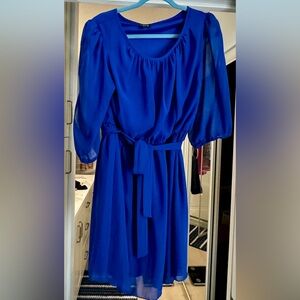 3/4 sleeve royal blue dress with belt